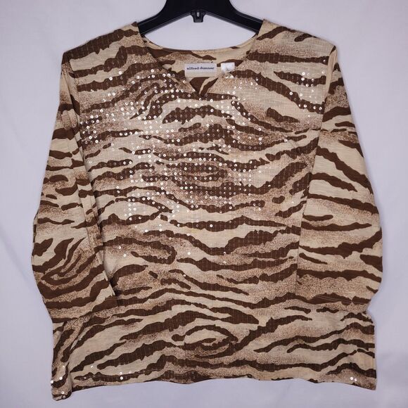 Alfred Dunner Top 2X Brown Tiger Striped Sequin - Picture 1 of 10
